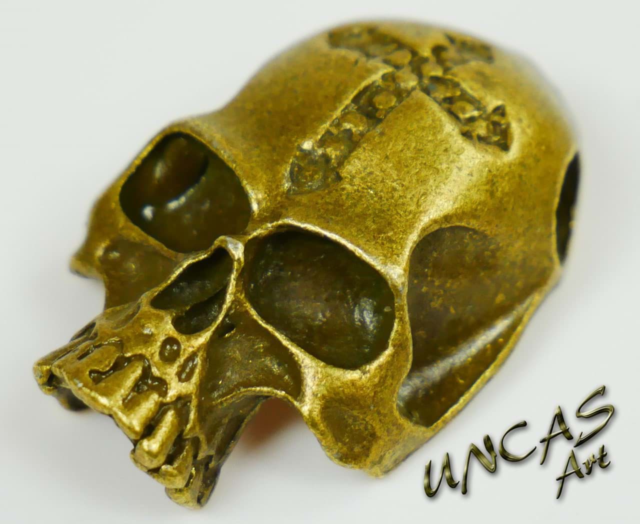 Skull Bronze Metall Totenkopf mit Kreuz * Beads für Paracord