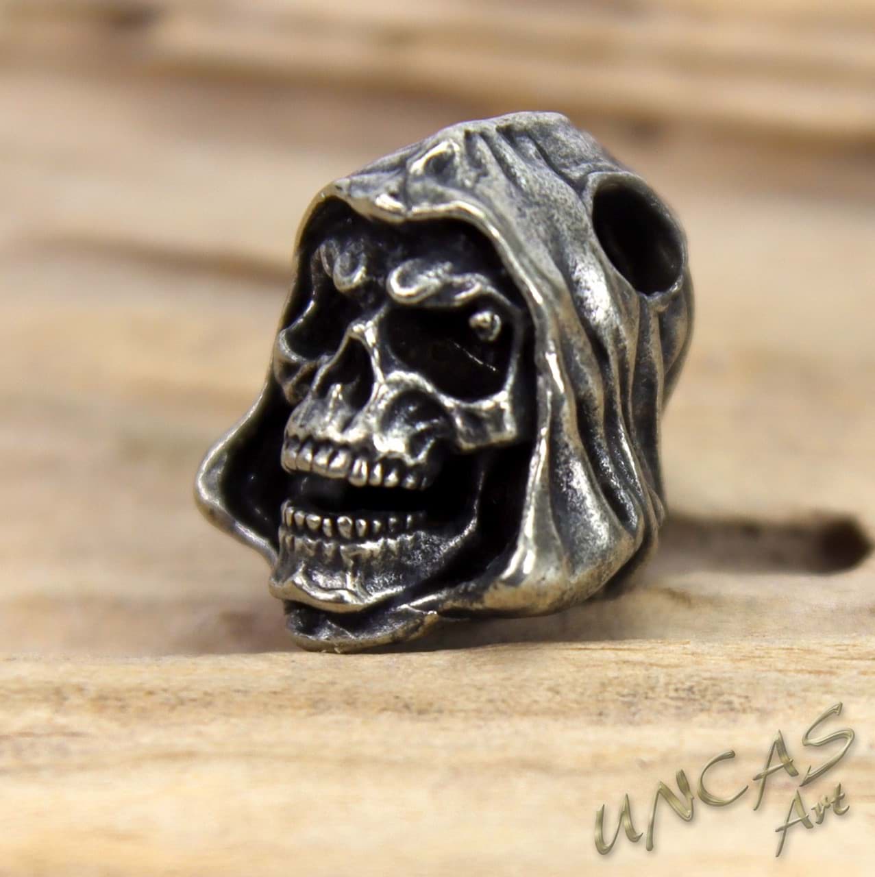 Skull Totenkopf Schädel mit Kapuze Sensenmann Metall Perle * Beads für  Paracord